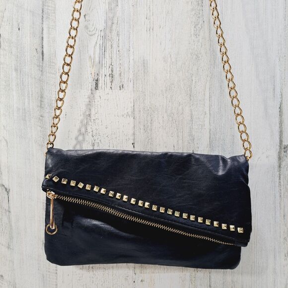 VTG Rampage Crossbody Purse Bag Black w/ Gold Studs Chain Strap Y2K Party Rocker - Picture 2 of 12